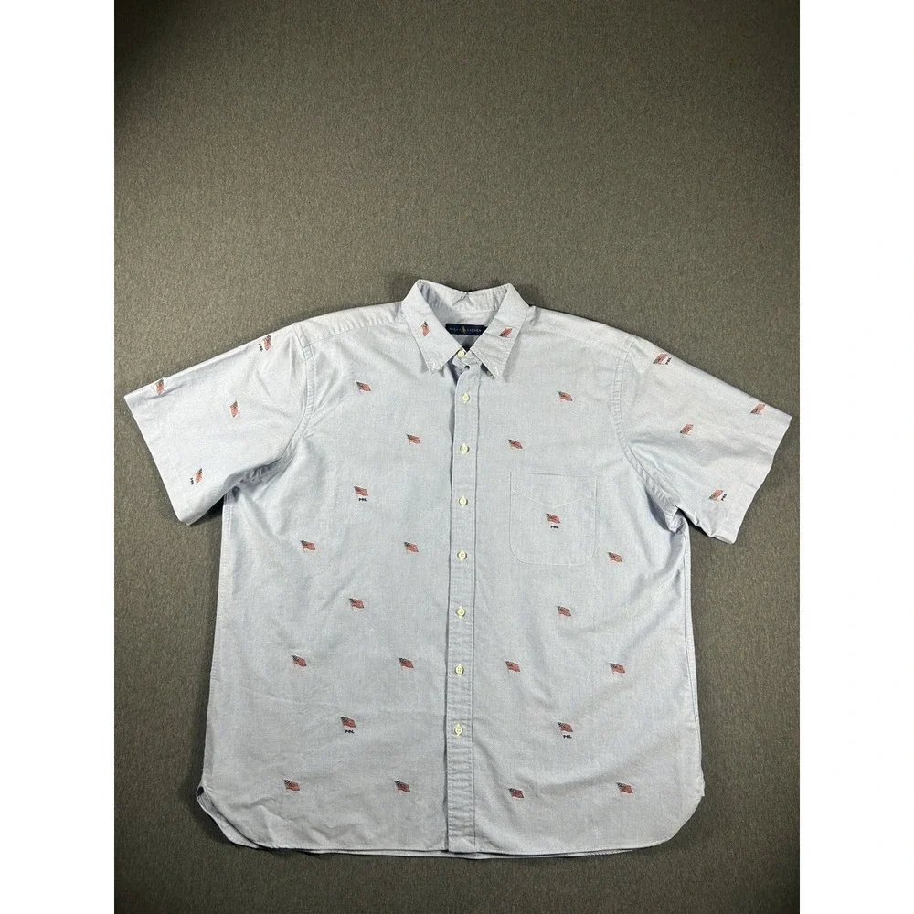 Polo Ralph Lauren Classic Fit Oxford American Flag All Over Embroidered Short Sl